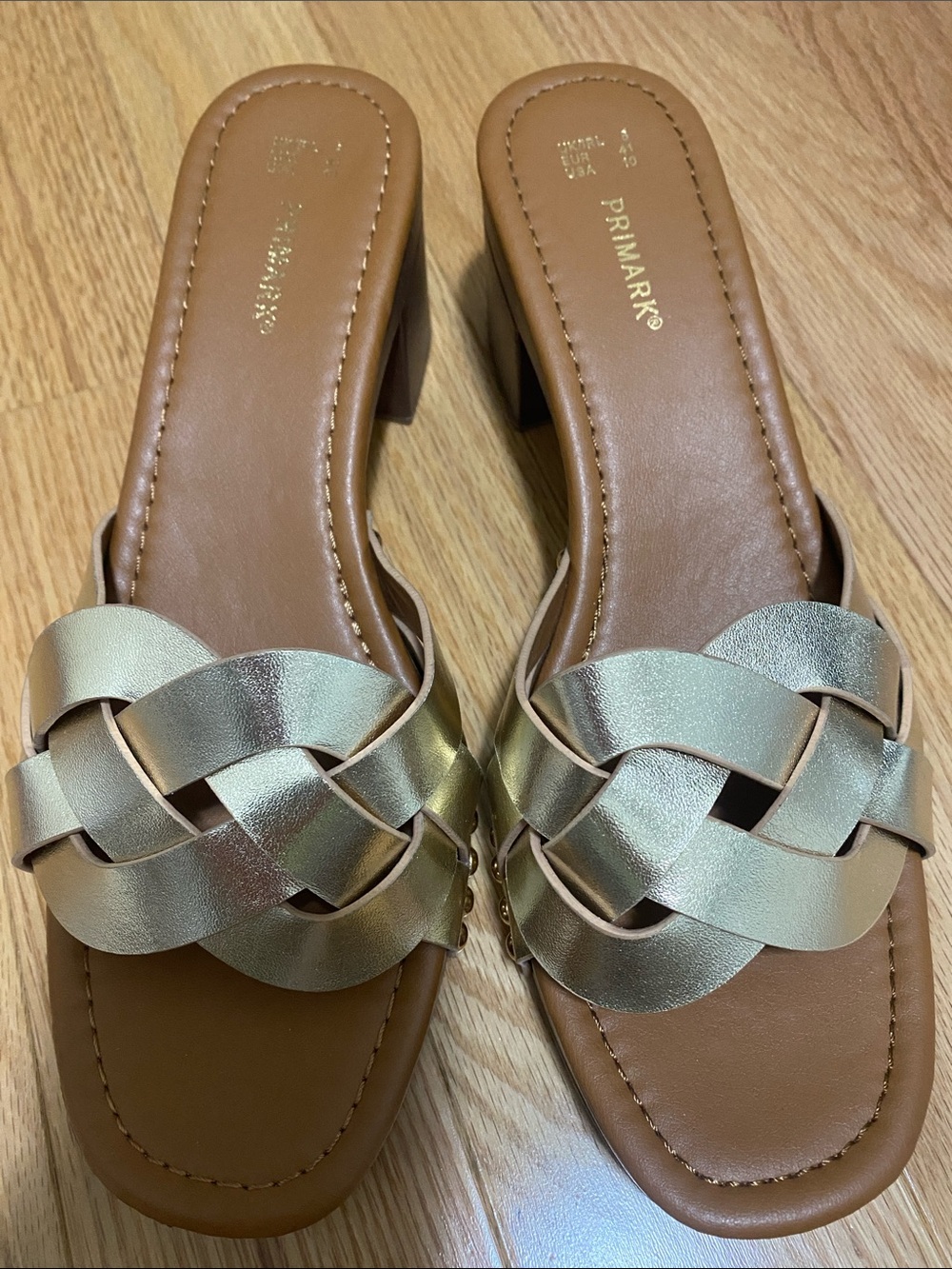 Primark Women's Metallic Gold Braided Slide Mules